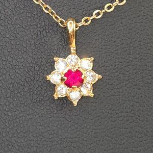 Cluster Pendant in Ruby and Clear Rhinestones Gold Tone Setting